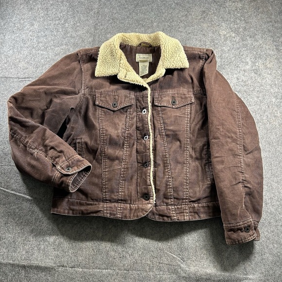 L.L. Bean Jackets & Blazers - Vintage LL Bean Jacket Womens Medium Brown Corduroy Sherpa Lined Trucker